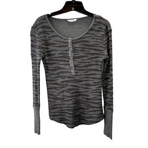 Splendid Camo Henley Top Shirt S Women Gray Camouflage Waffle Thermal Knit